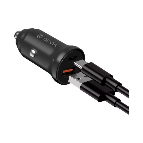cargador auto devia (1) Cargador de Auto Devia Mini Smart Series PD 30W USB-C y USB QC 3.0 Negro