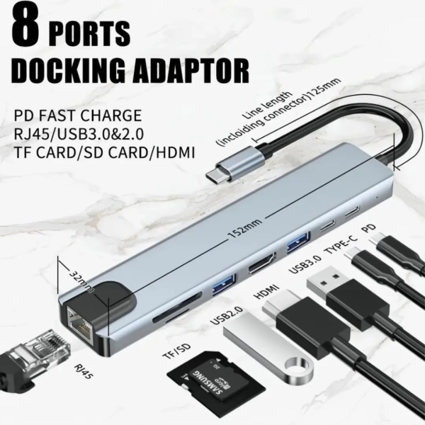 Adaptador Multipuerto USB-C 8 en 1 Profesional con HDMI 4K