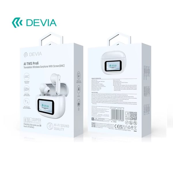 Audífonos Devia Pro6 TWS Traductor IA ANC Hasta 30h Pantalla